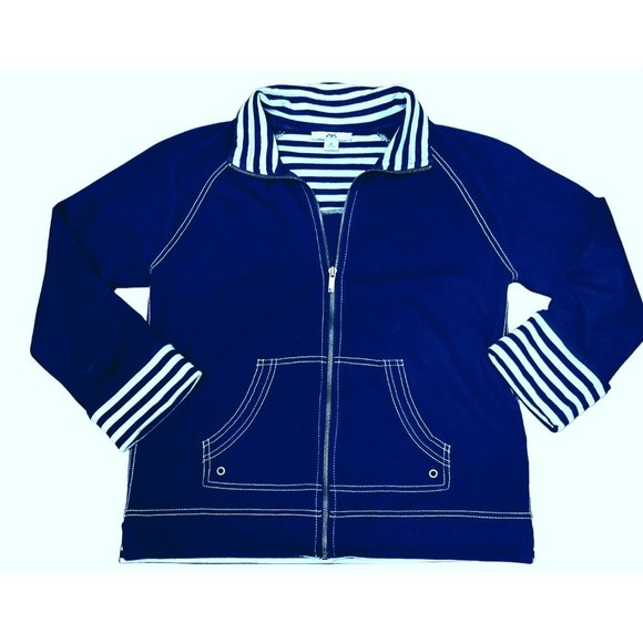 Anne Klein Sport Cotton Polyester Blend Navy Blue Jacket Size M - Picture 7 of 12